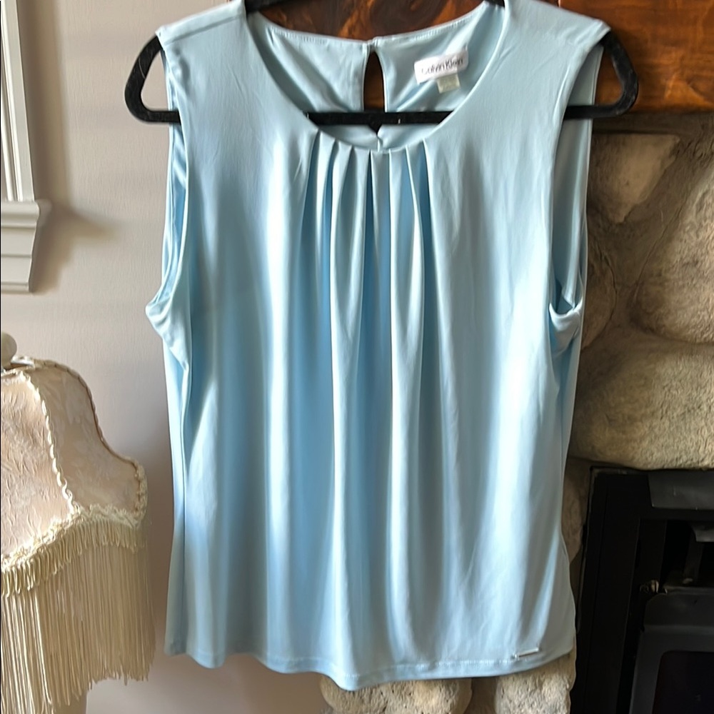 Calvin Klein Light Blue Pleated Sleeveless Top
